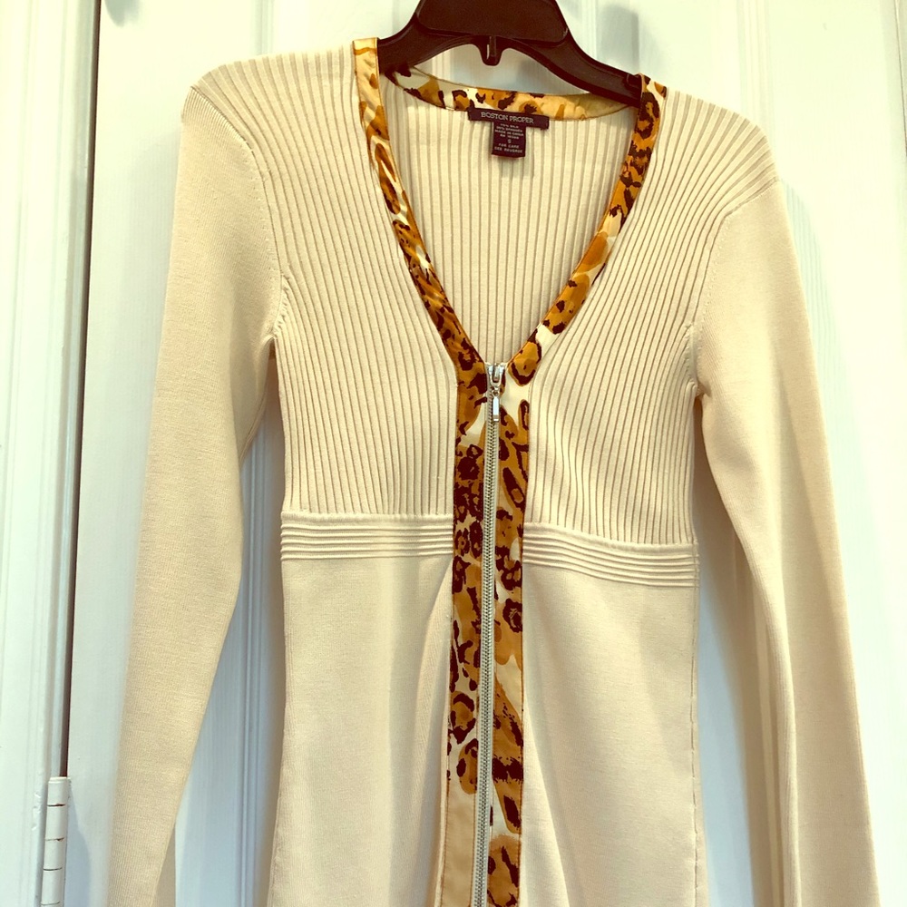 Boston Proper animal print trim sweater